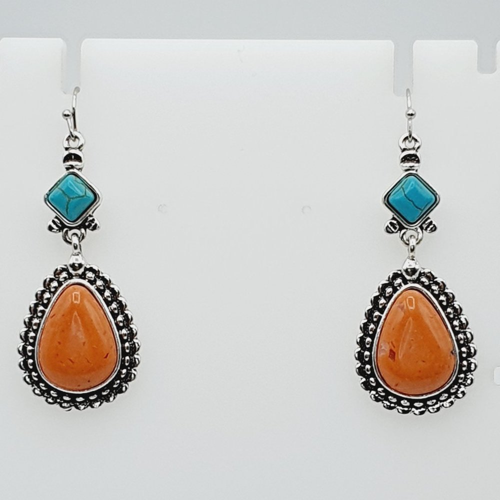 🌸Bohemian Water Boho Drop Orange Stone Vintage Earrings for Women, UNVN12426 - Picture 4 of 5